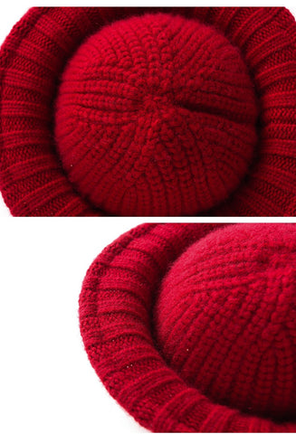 100% Cashmere Ribbed Knit Bucket Hat Fisherman Hat Knit Beanies