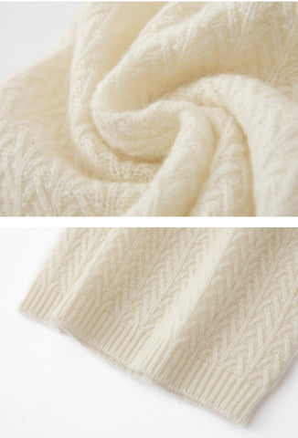 100% Cashmere Knit Slouchy Cable Beanie Ribbed  Hat