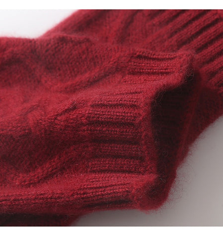 Thicken Cable-Knit Pure Cashmere Fingerless Gloves Hand Warmers