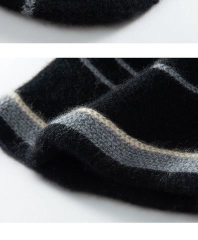 Soft Cashmere Stripes Jacquard Knitted Beanies Thick Winter Caps