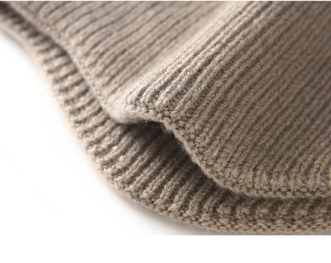 Extended Brim Winter Hat 100% Cashmere Ribbed Beanie