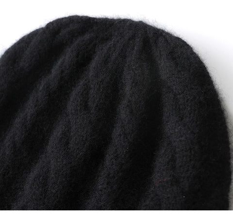Warm Ribbed Classic Cable-Knit Pure Cashmere Beanie Hat