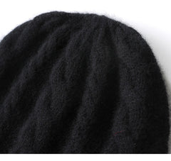 Warm Ribbed Classic Cable-Knit Pure Cashmere Beanie Hat