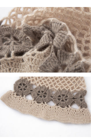 Handmade Crochet Bucket Cashmere Floral Beach Hat for Women