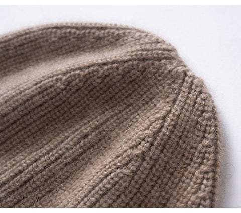 Basic Ribbed Cashmere Beanie Knit Fold-Over Thicken Winter Hat