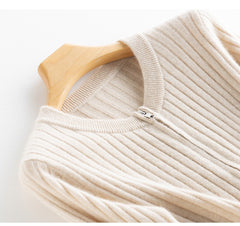 Ribbed Zipper Sweater Cardigan 100% Cashmere Slim Knit Jacket