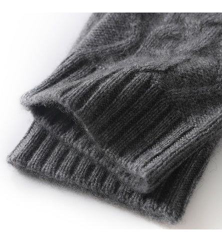 Thicken Cable-Knit Pure Cashmere Fingerless Gloves Hand Warmers