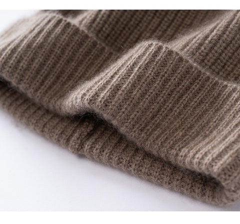 Basic Ribbed Cashmere Beanie Knit Fold-Over Thicken Winter Hat