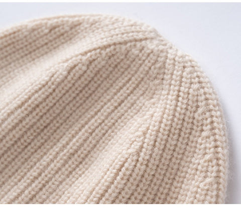 Basic Ribbed Cashmere Beanie Knit Fold-Over Thicken Winter Hat