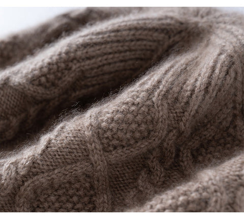 100% Cashmere Cable-Knit Baseball Cap with Visor Winter Beret