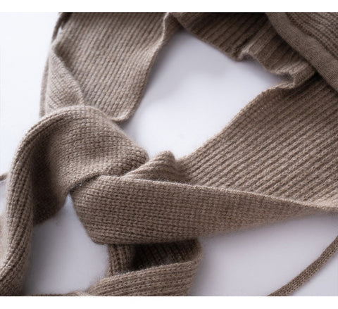 Cashmere Knit Wrap Hooded Scarf Hat Soft Warm Windproof with Drawstrings