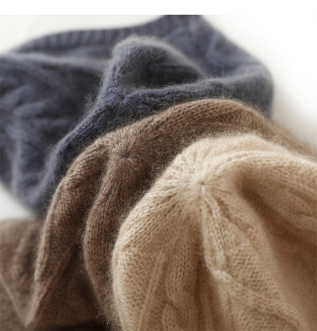 Cashmere Cable Knit Beanie Hat Soft Warm Winter Ear Protection