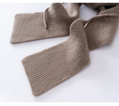 Cashmere Knit Wrap Hooded Scarf Hat Soft Warm Windproof with Drawstrings