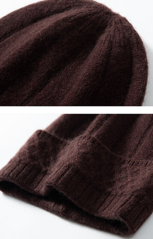 Cashmere Cable Knit Hat 100% Cashmere Pattern Cuff Ribbed Beanie