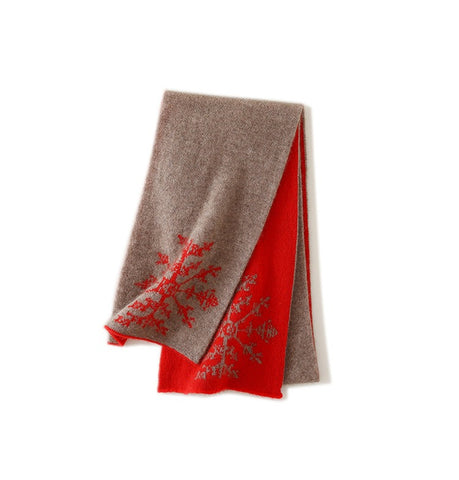 Festive Snowflake Embroidered Pure Cashmere Jacquard Christmas Scarf