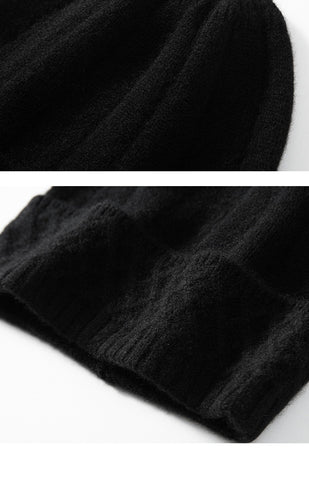 Cashmere Cable Knit Hat 100% Cashmere Pattern Cuff Ribbed Beanie