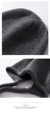 100% Cashmere Soft Winter Knit Bonnet Hat with Ties French Braid Hat