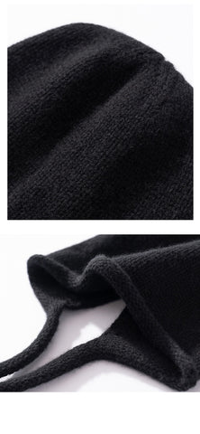 100% Cashmere Soft Winter Knit Bonnet Hat with Ties French Braid Hat