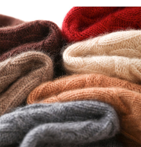 100% Pure Cashmere Hat Warm Winter Knitted Twisted Flower Cap Beanies