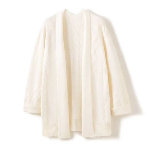 Women's Knitwear Open-Front Cable-Knit  Shawl Cashmere Cardigan