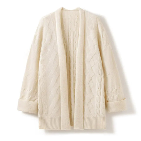 Women's Knitwear Open-Front Cable-Knit  Shawl Cashmere Cardigan